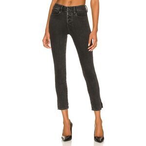 GOOD AMERICAN Good Legs Black Crop High Rise Mini Slit Skinny Jeans Size 4 27